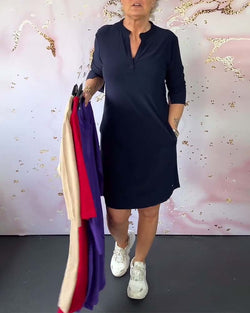 La Creme |  Effen Kleur V-hals Zomerjurk